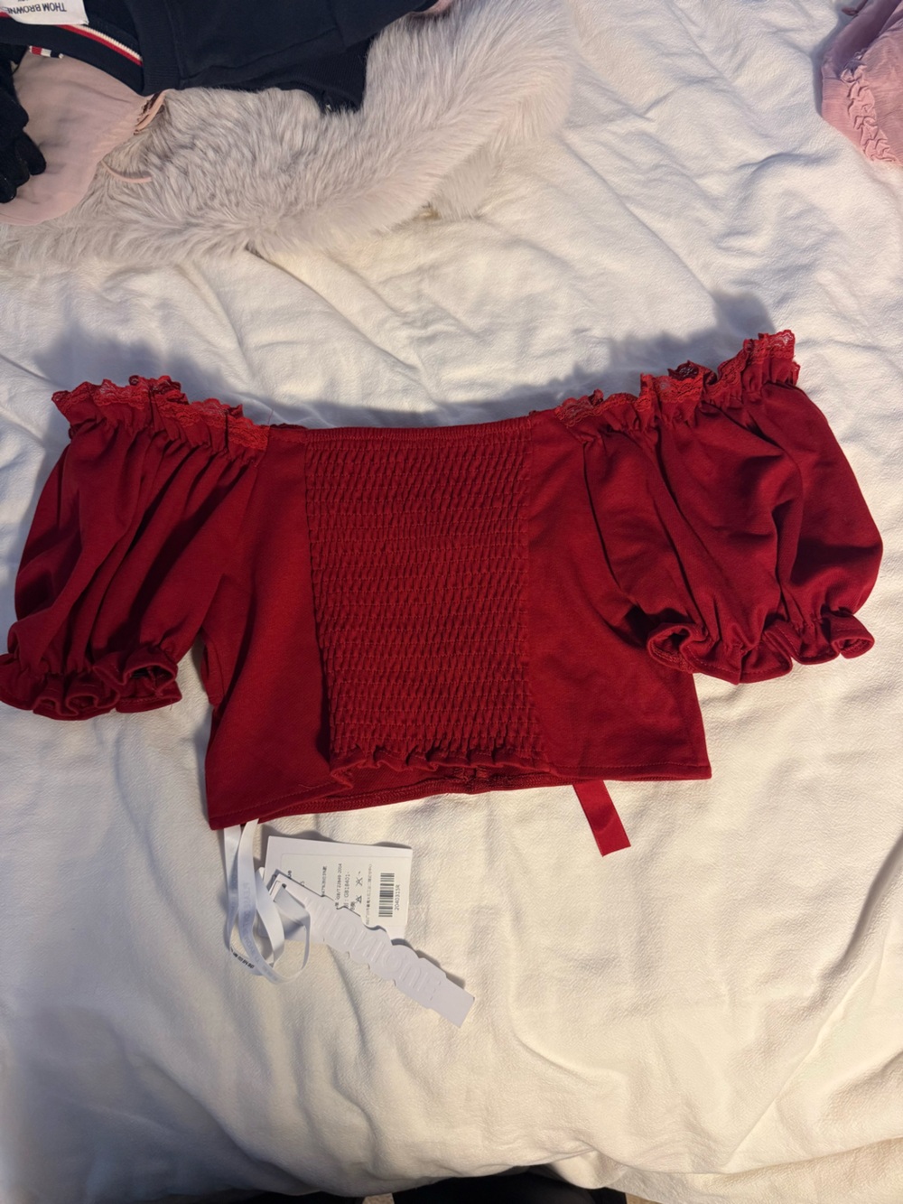 Red Off-Shoulder Ruffle Crop Top - Picture 2 of 2